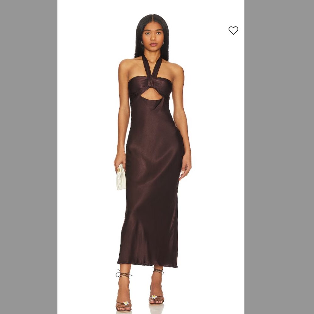 Lana Ruched Halter Midi Dress - Size 6 - Cocoa -  Aus 10/US 6